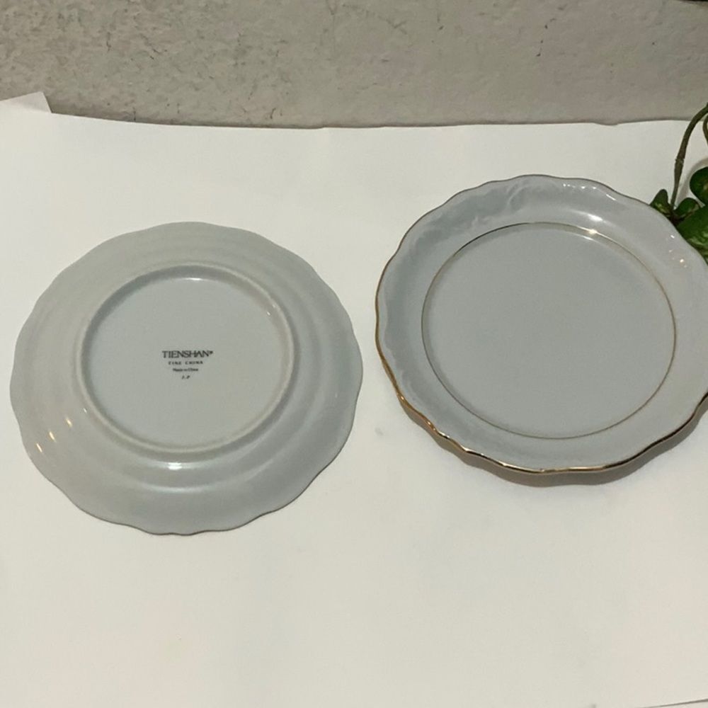 Set 2 Tienshan Fine Porcelain J.P. Gold Trimmed Embossed desert plate 6 3/4” G13